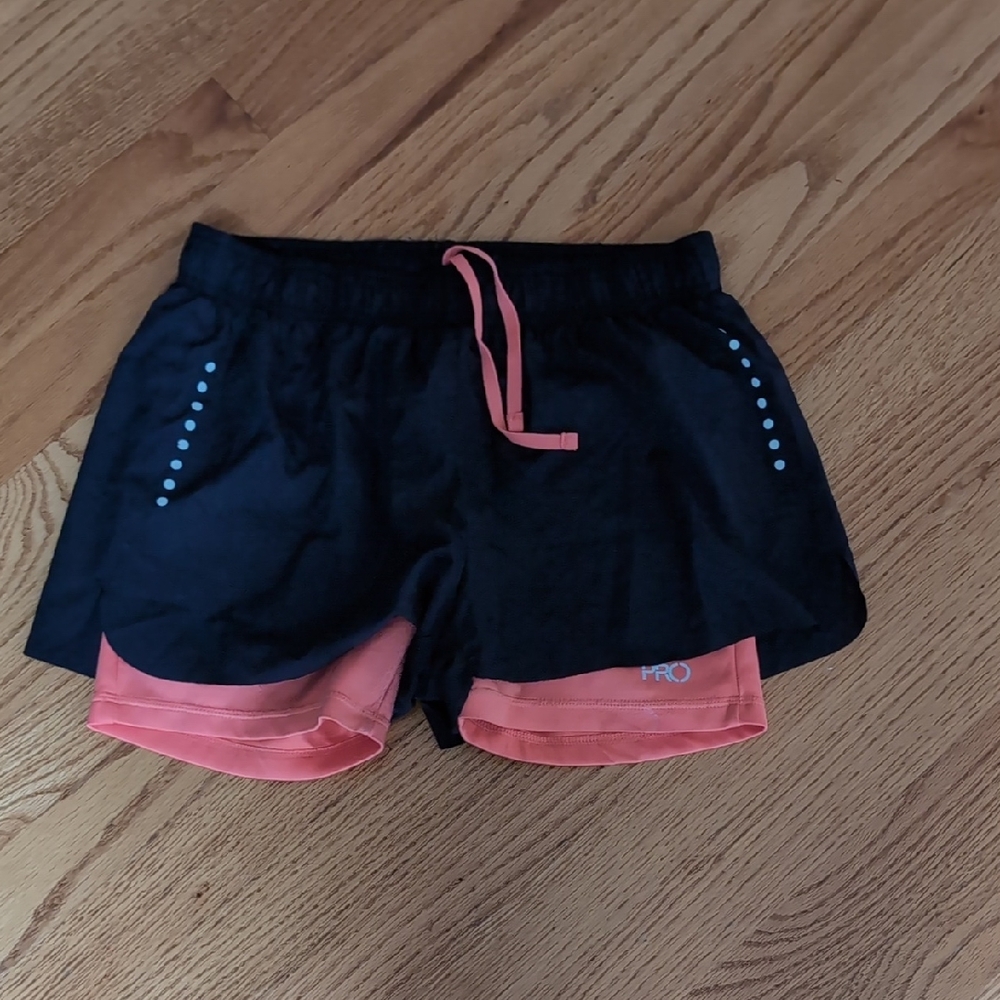 Crivit Pro Black and Coral Athletic Shorts